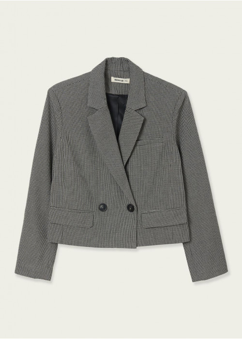 Blazer cropped tom pied de poule bicolor