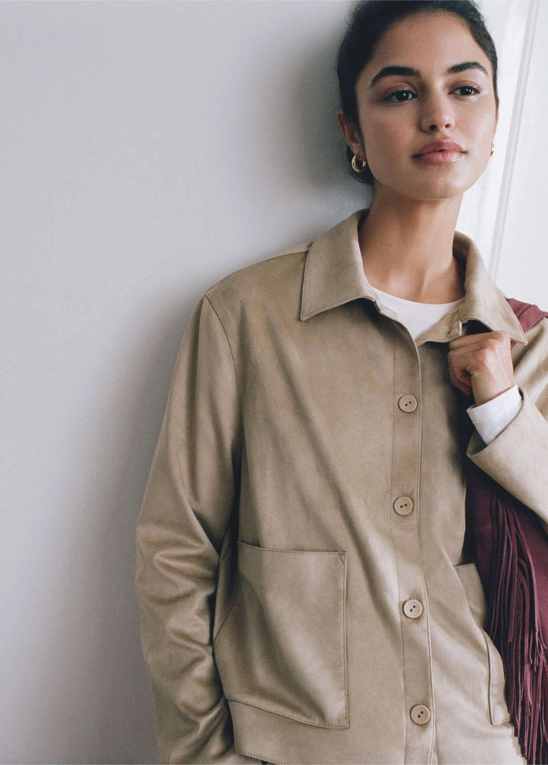 Faux suede front pocket jacket