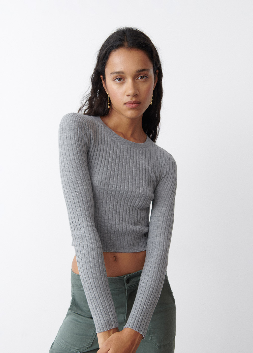 Cropped ribbed outlet jumper