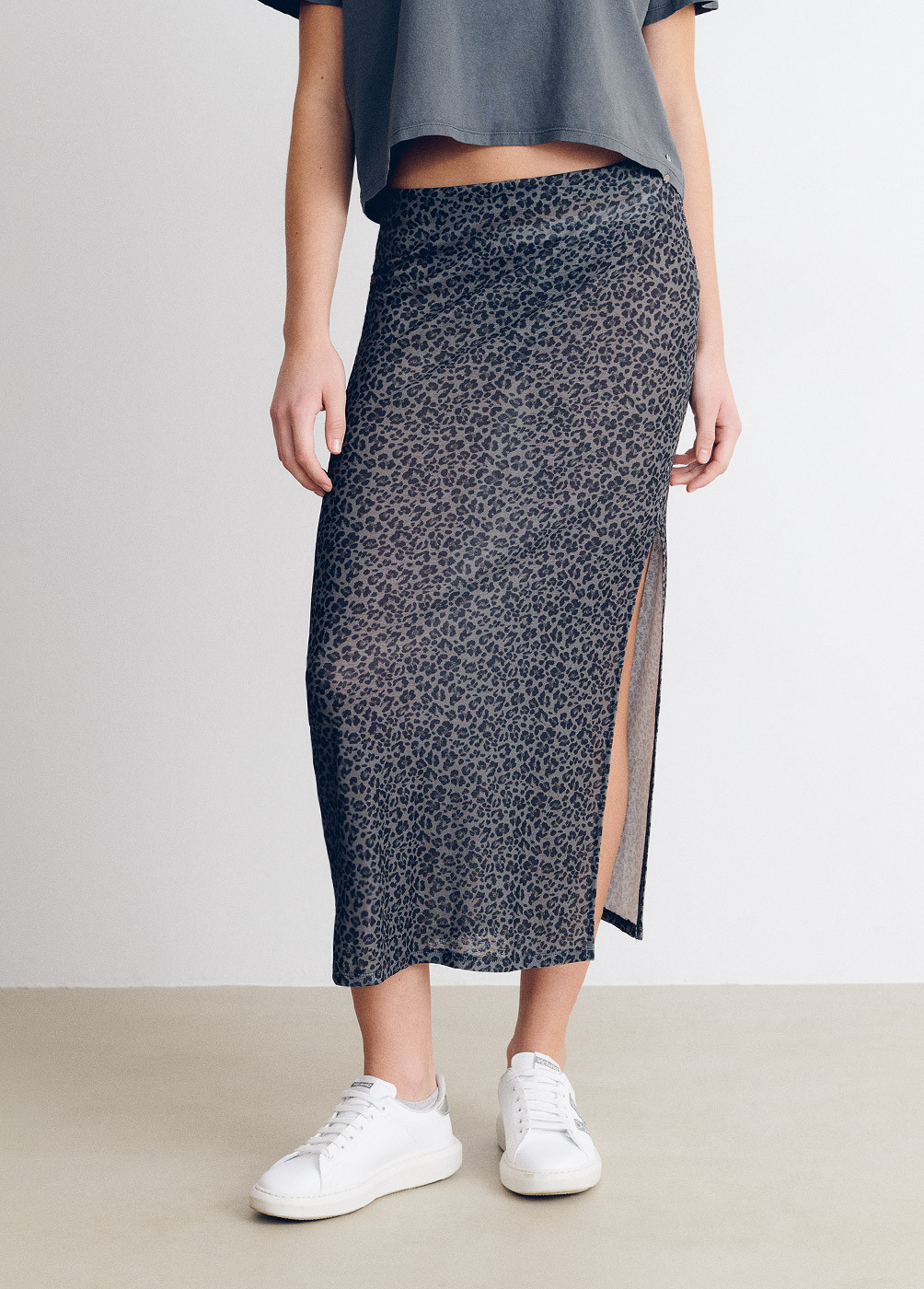 ANIMAL PRINT MIDI SKIRT