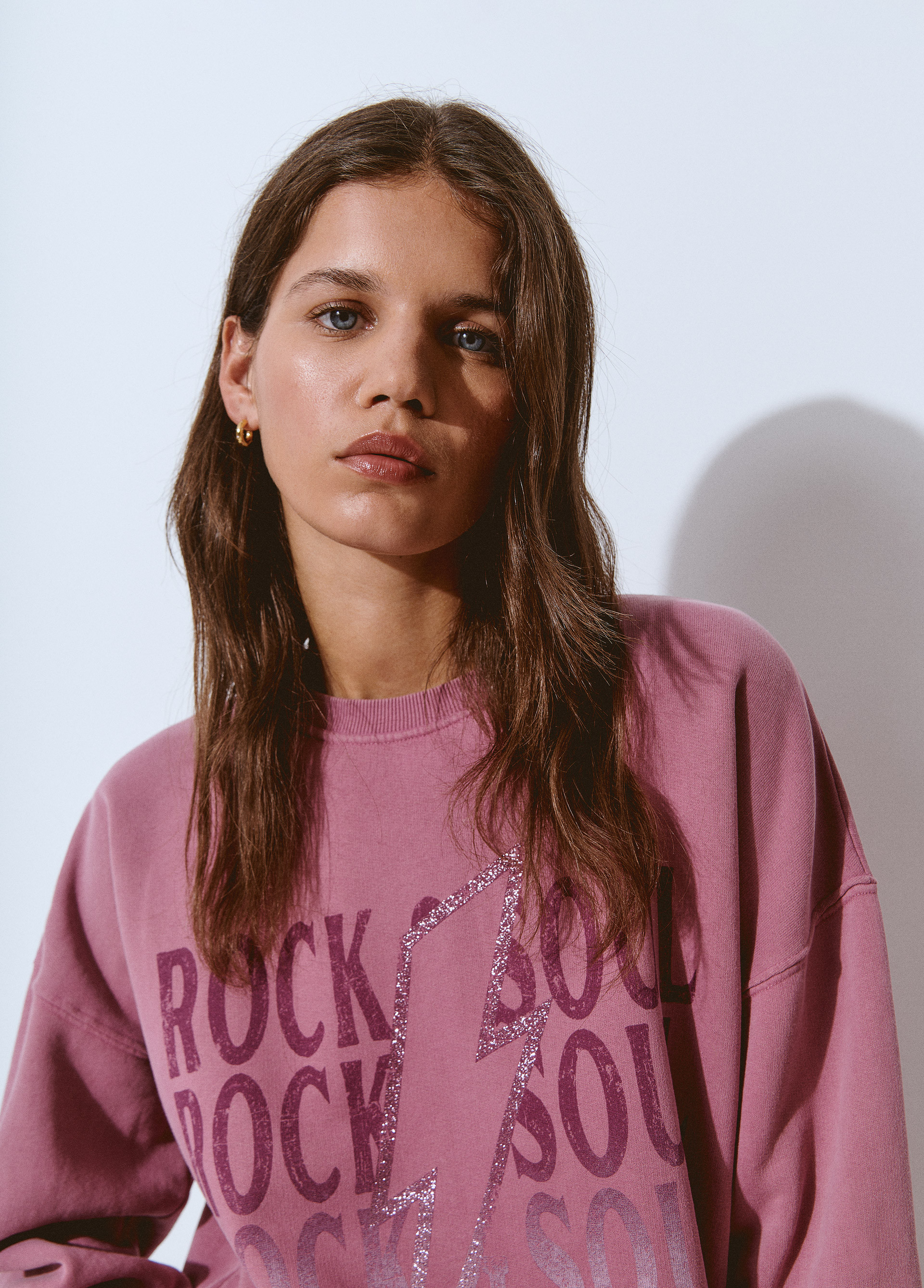 Rock slogan washed sweatshirt BROWNIE