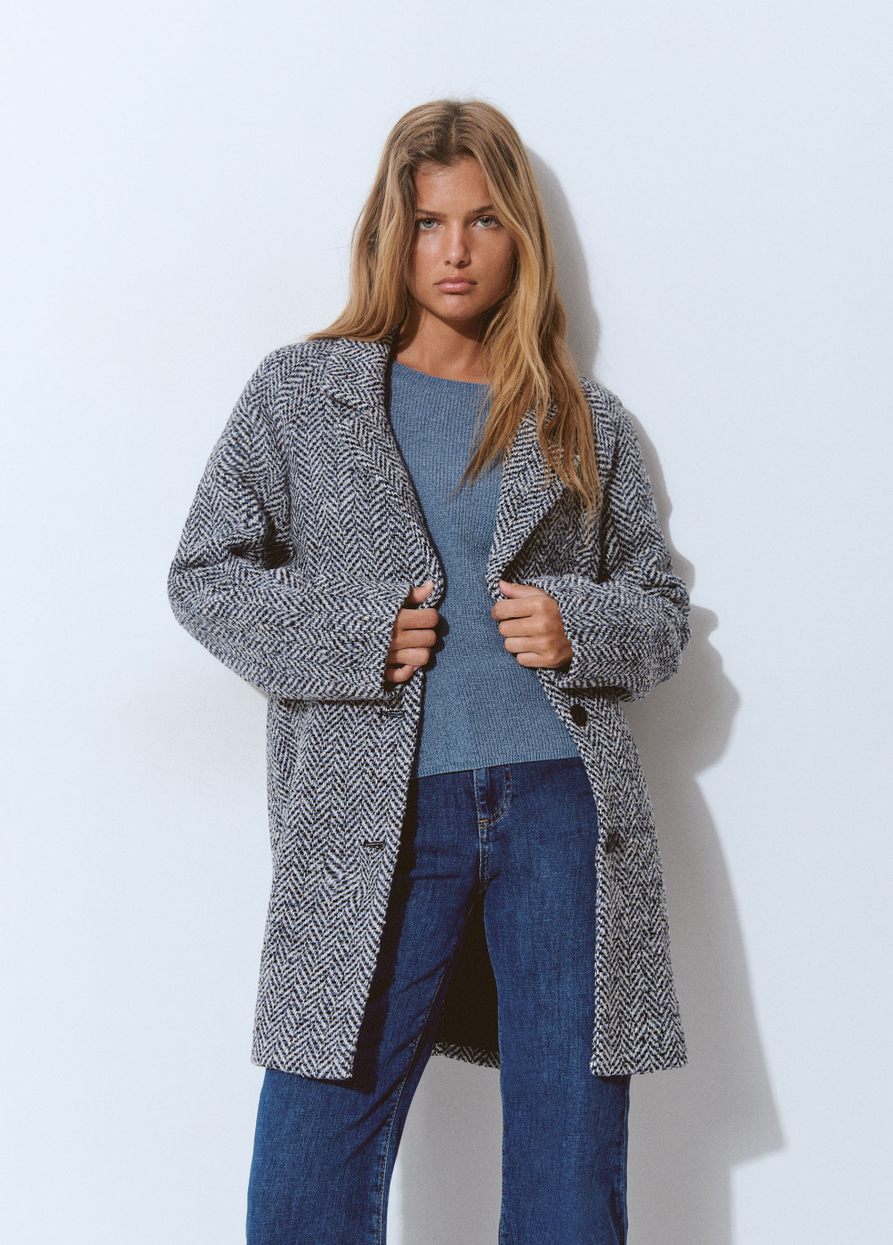 Herringbone textured coat | BROWNIE