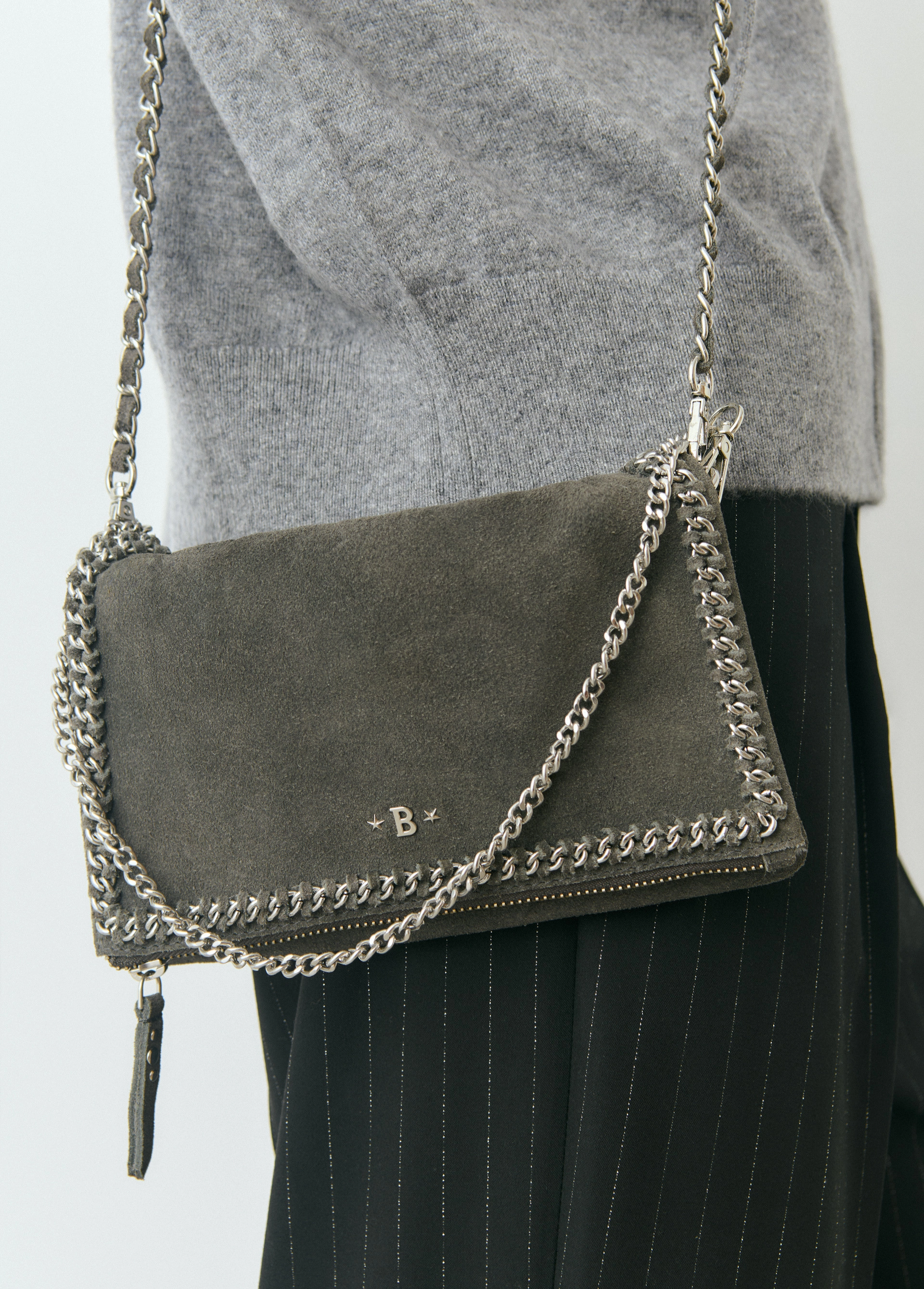 Chain leather flap bag