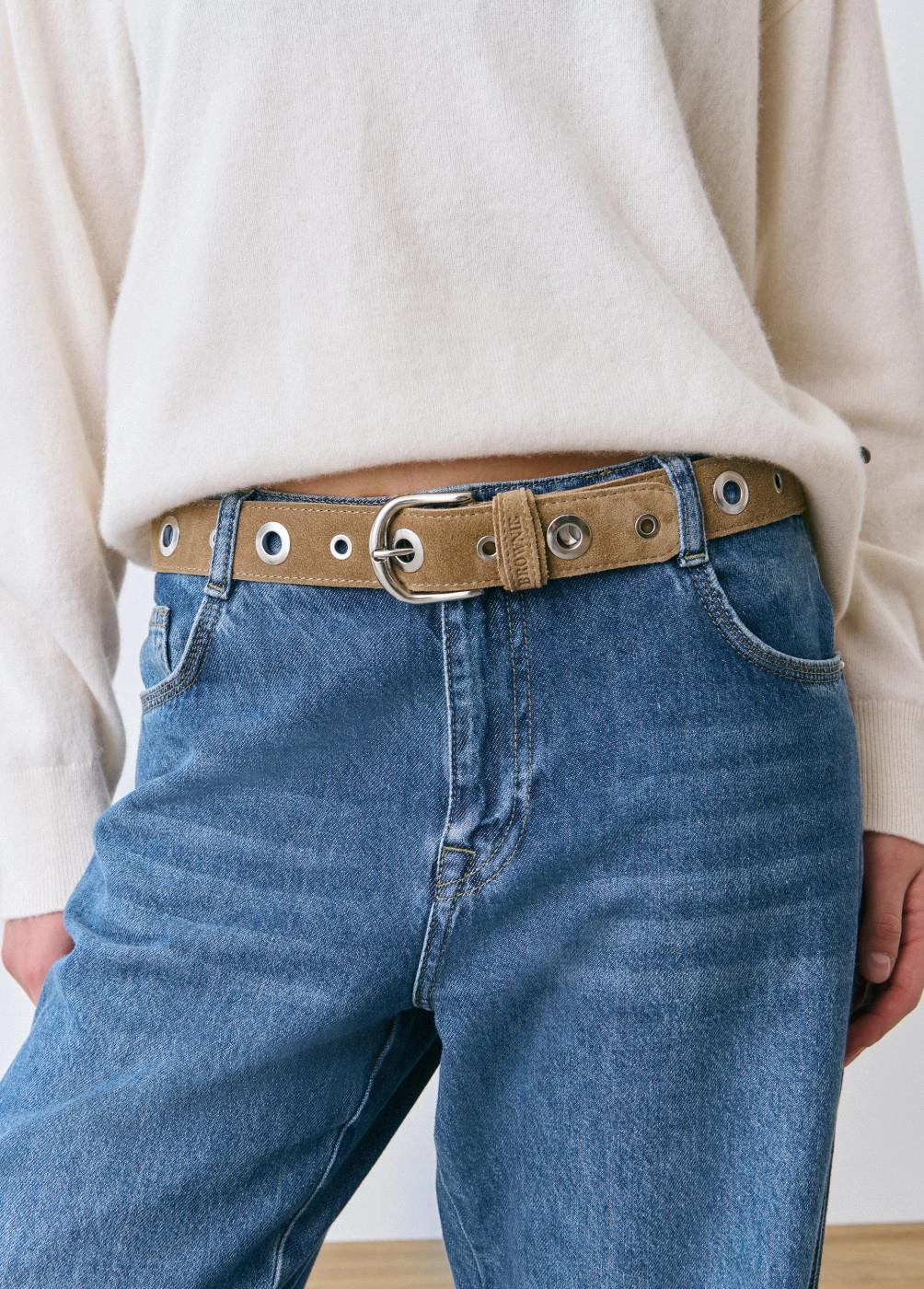 Split leather eyelets belt | BROWNIE