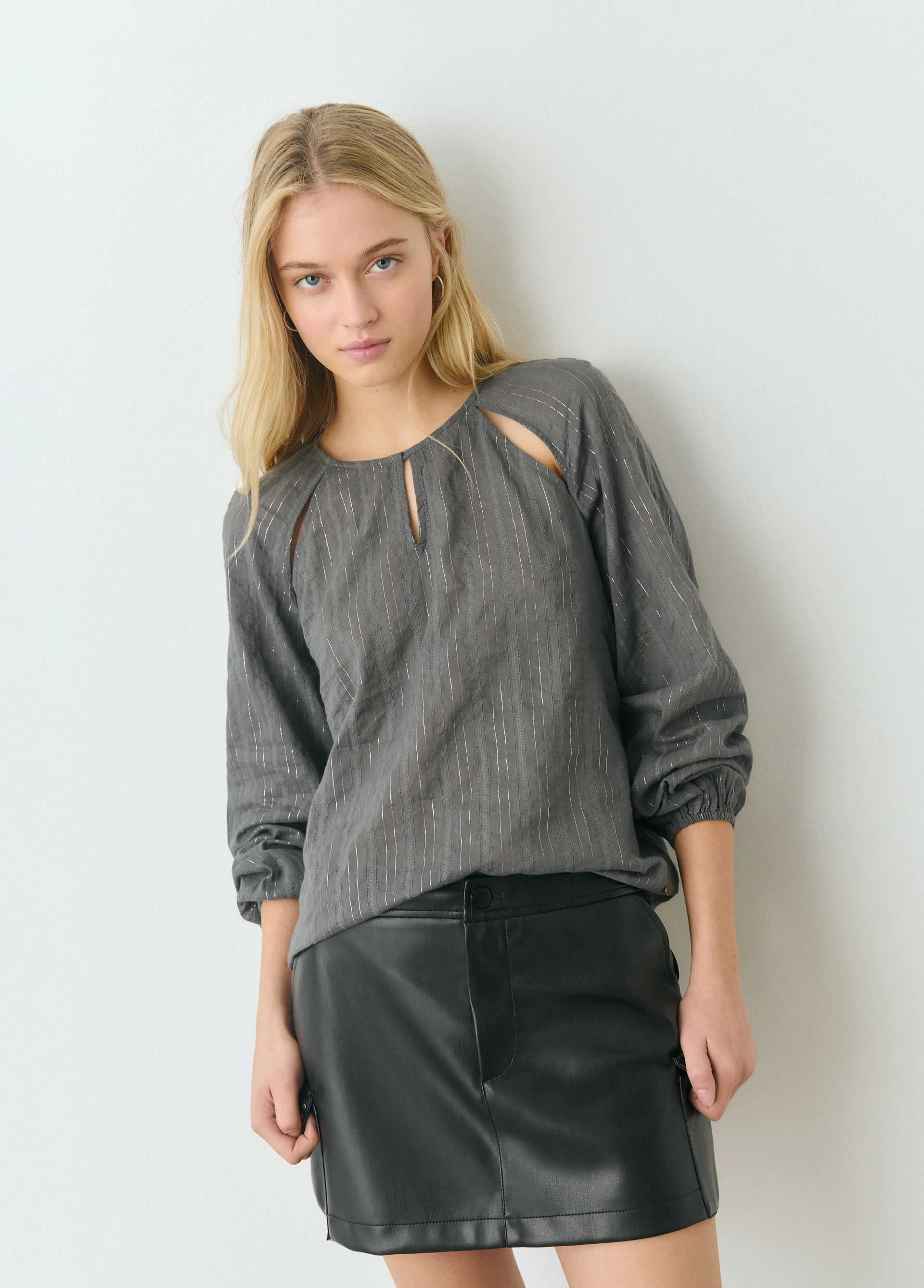 Lurex striped cut-out blouse