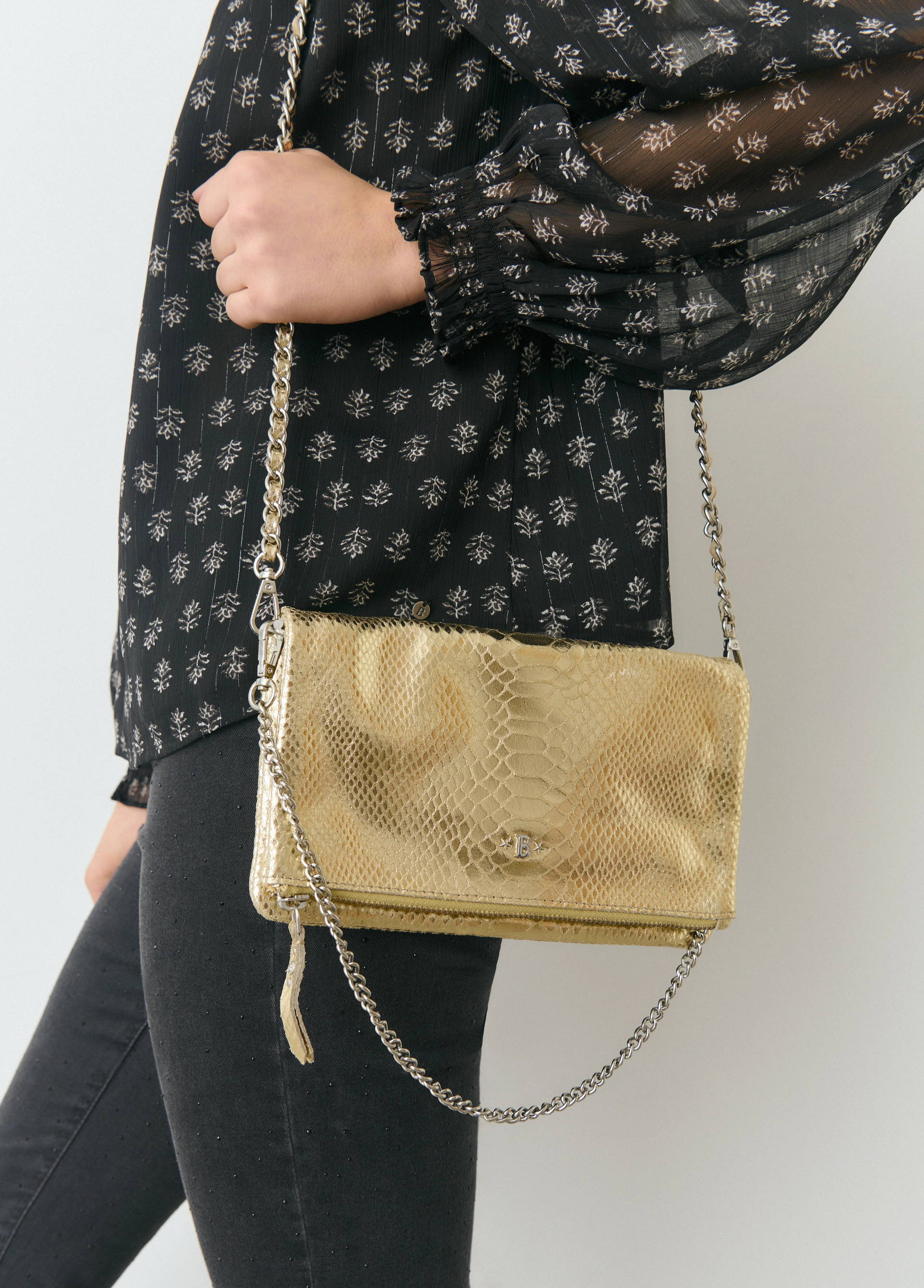 Snake leather flap bag