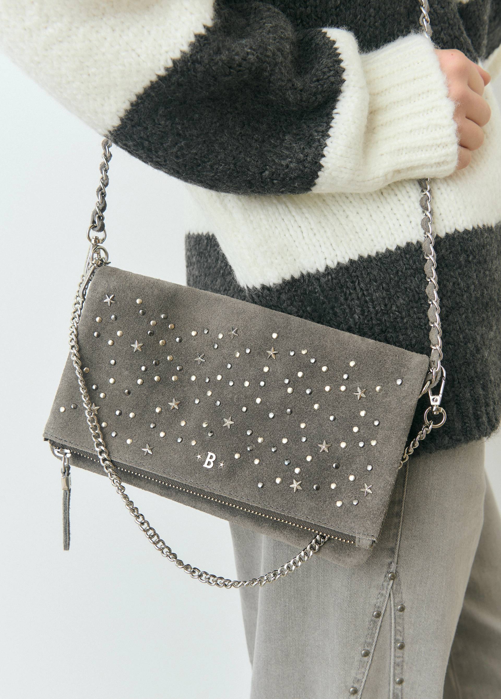 Studded leather flap bag