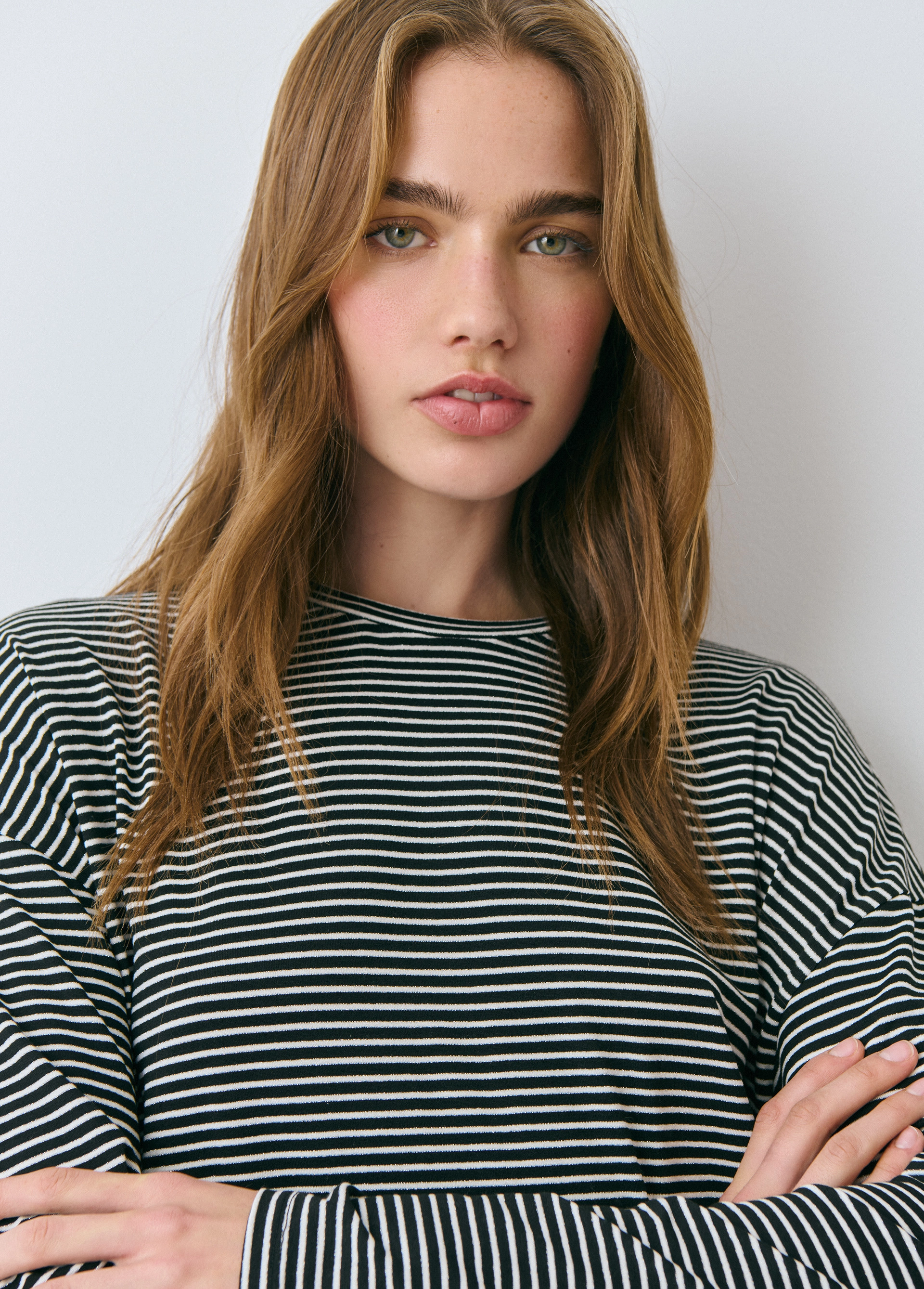 Long-sleeved lurex striped...