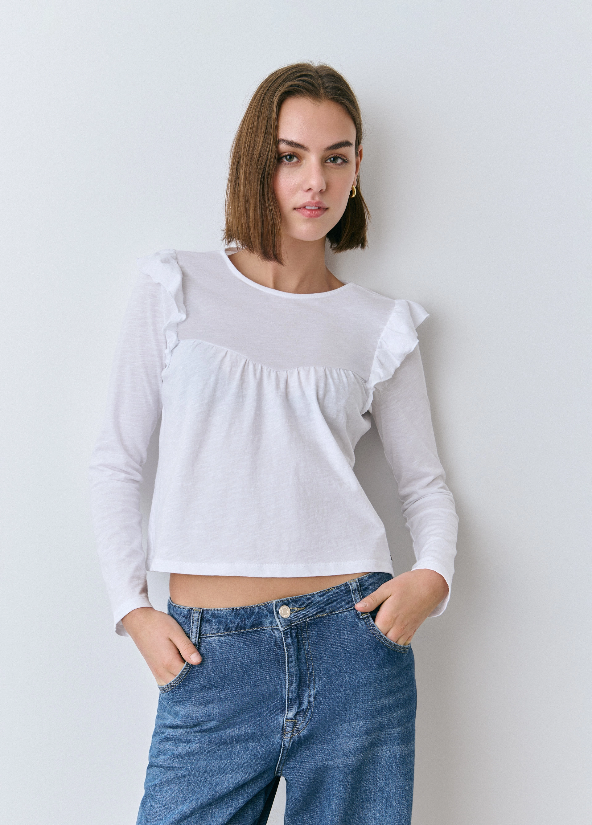 Cotton ruffle t-shirt