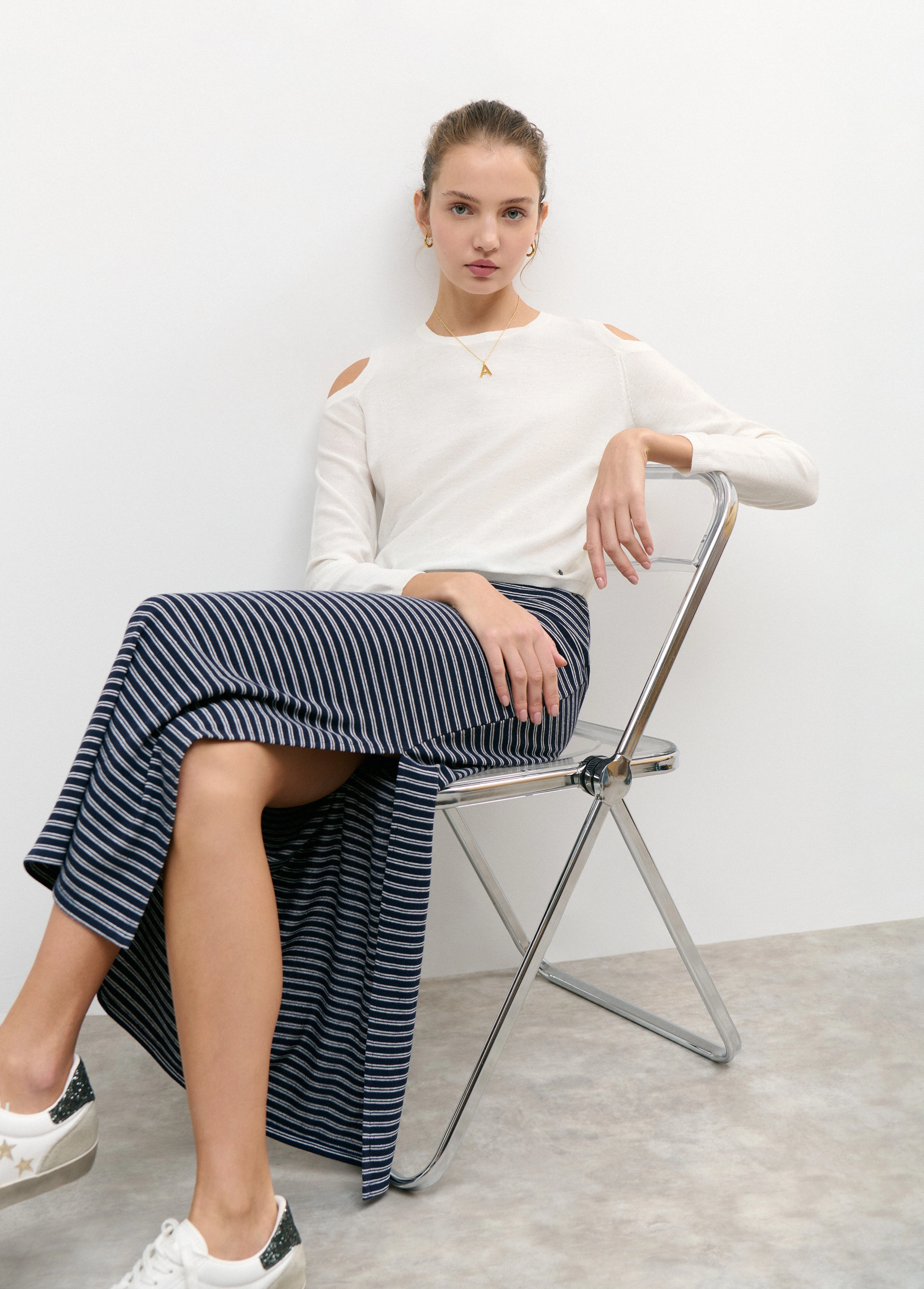 Two-tone woven striped skirt