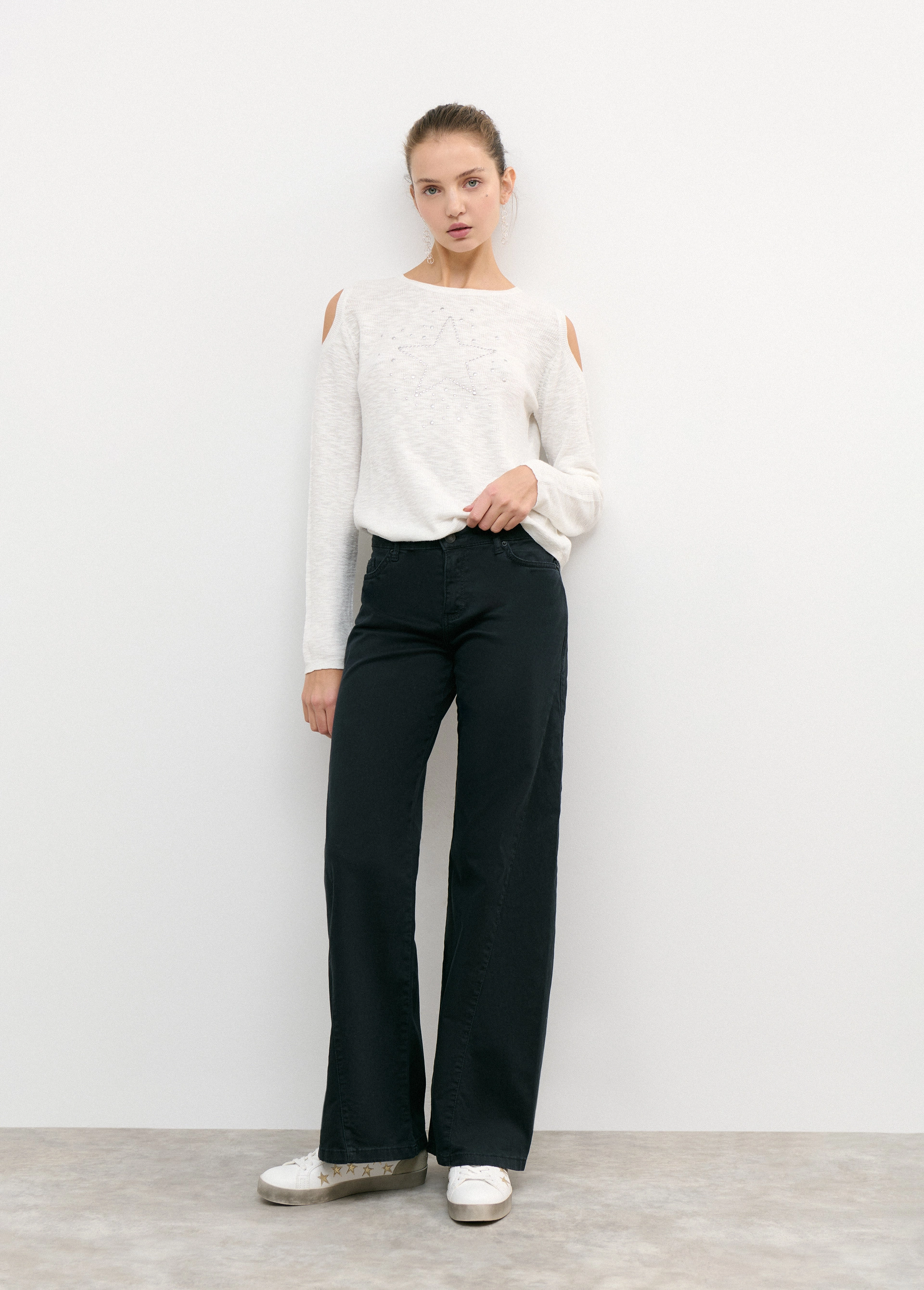 Flared side seam trousers