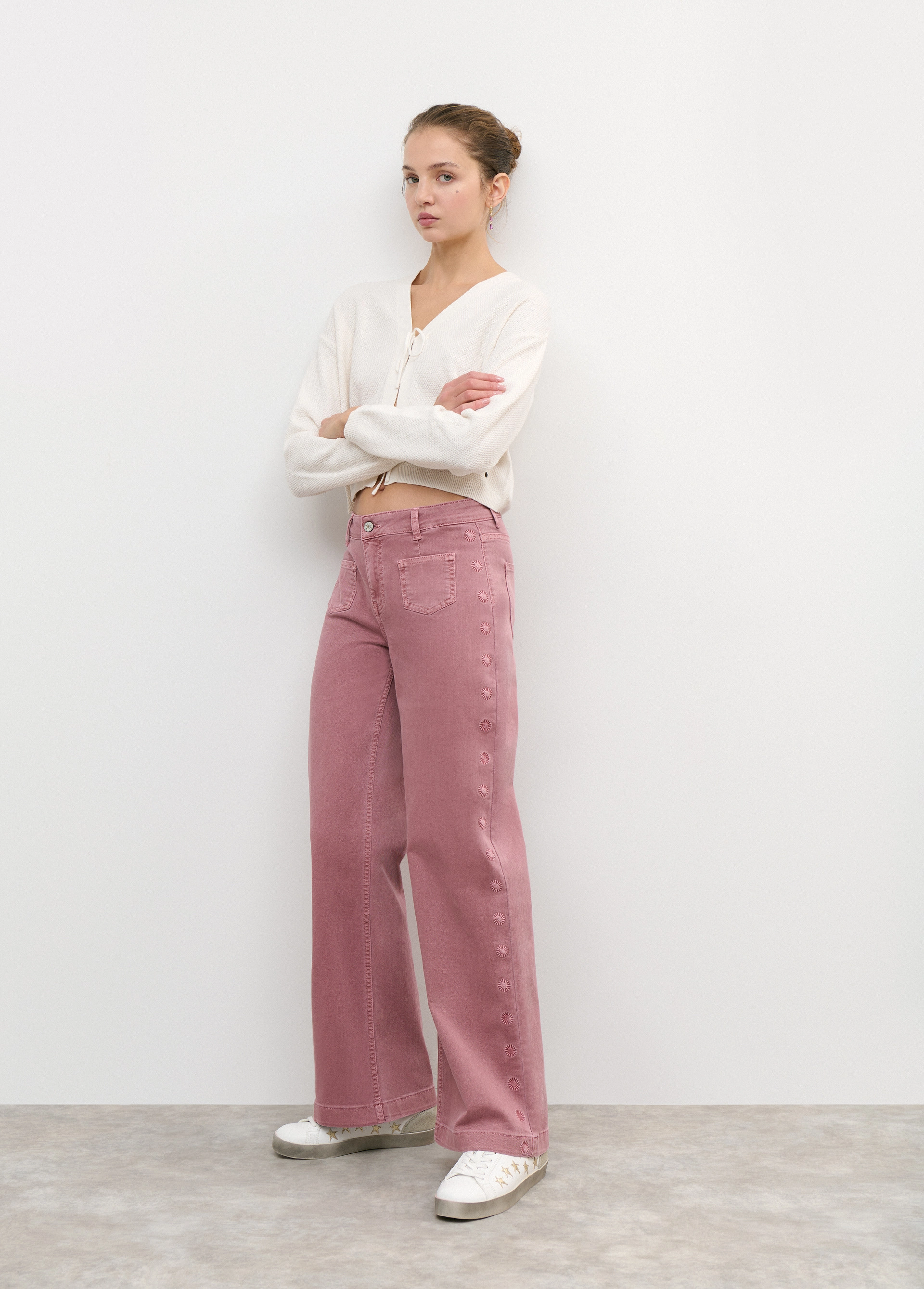 Sun embroidered culottes