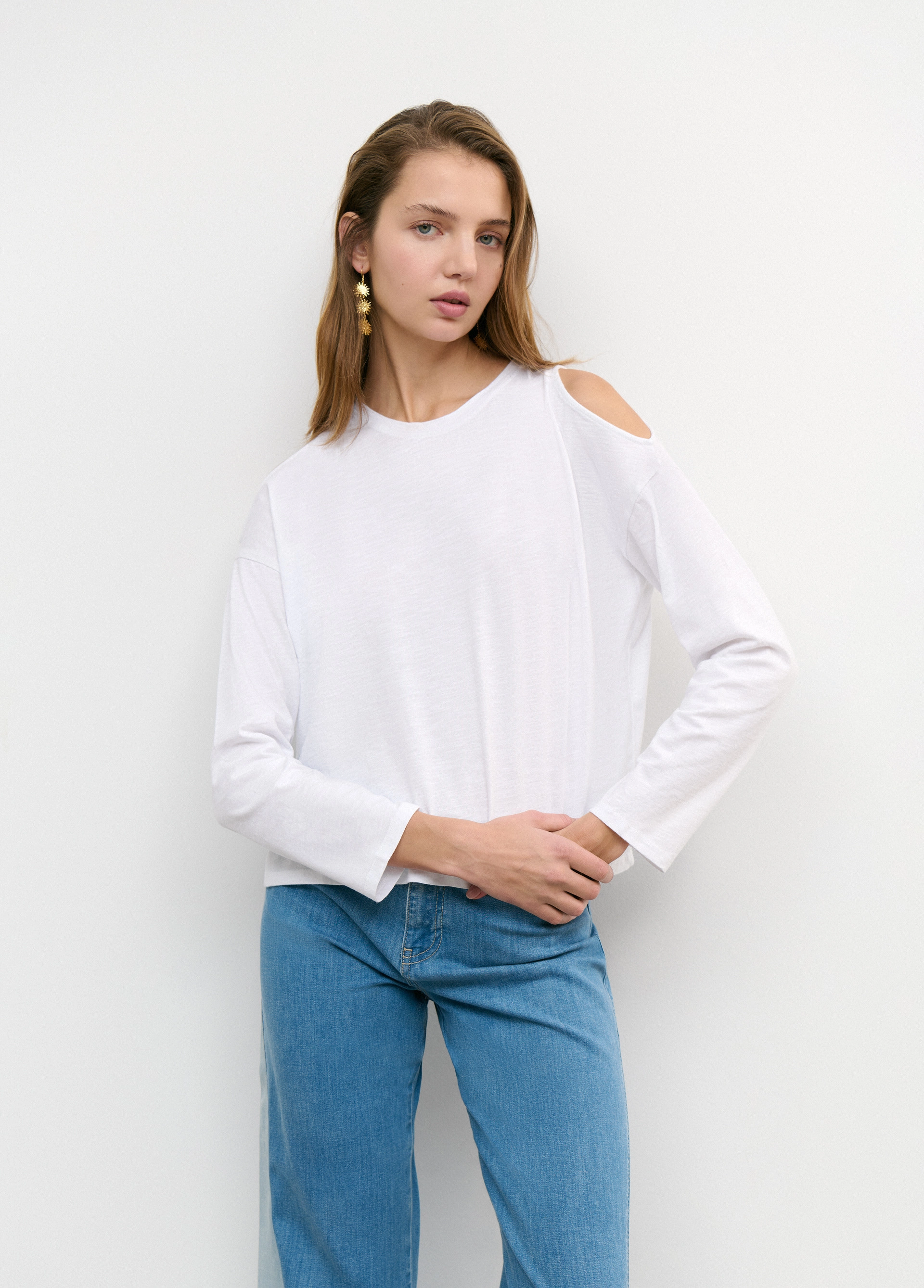 T-shirt coton cut-out épaule