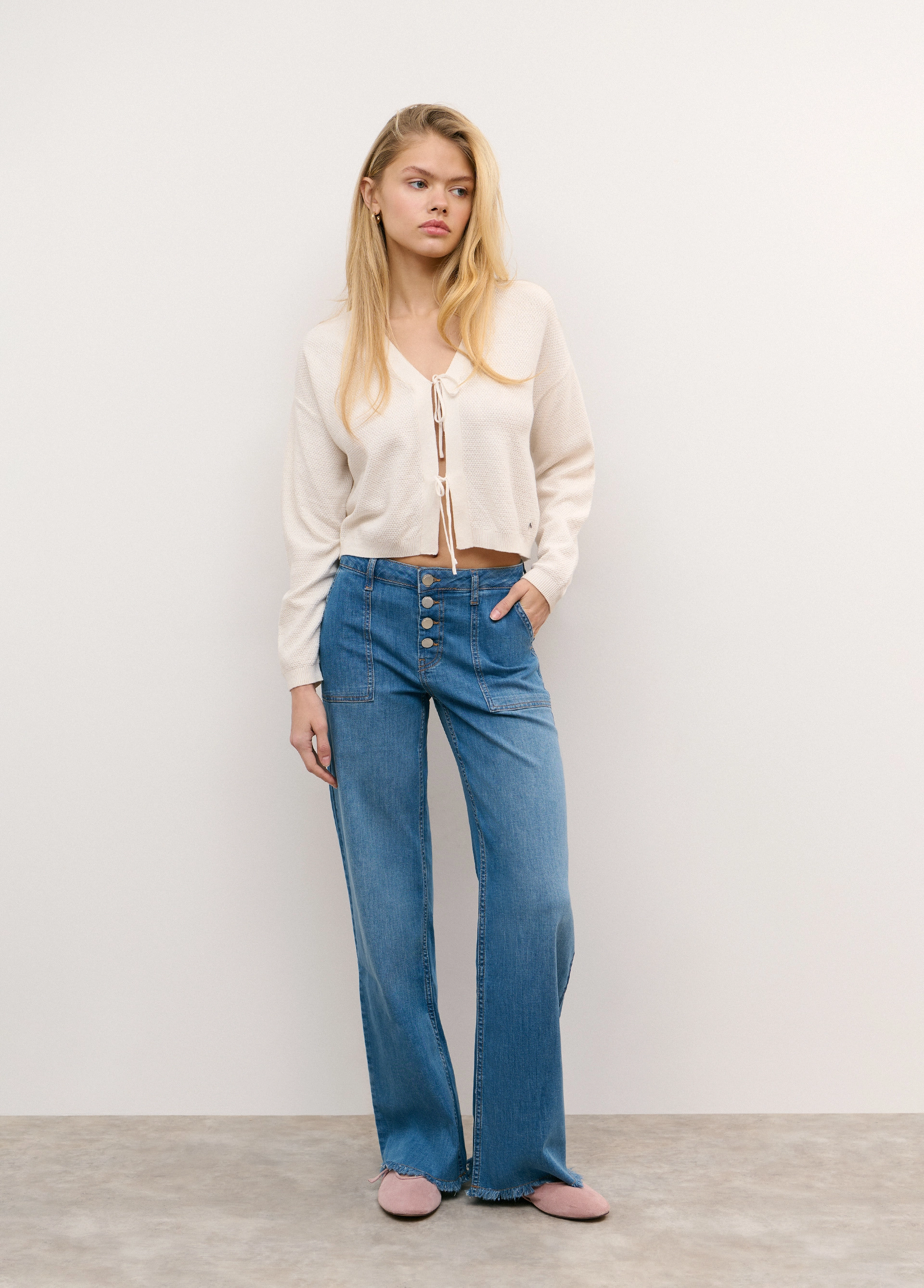 Jeans culotte gerafelde zoom