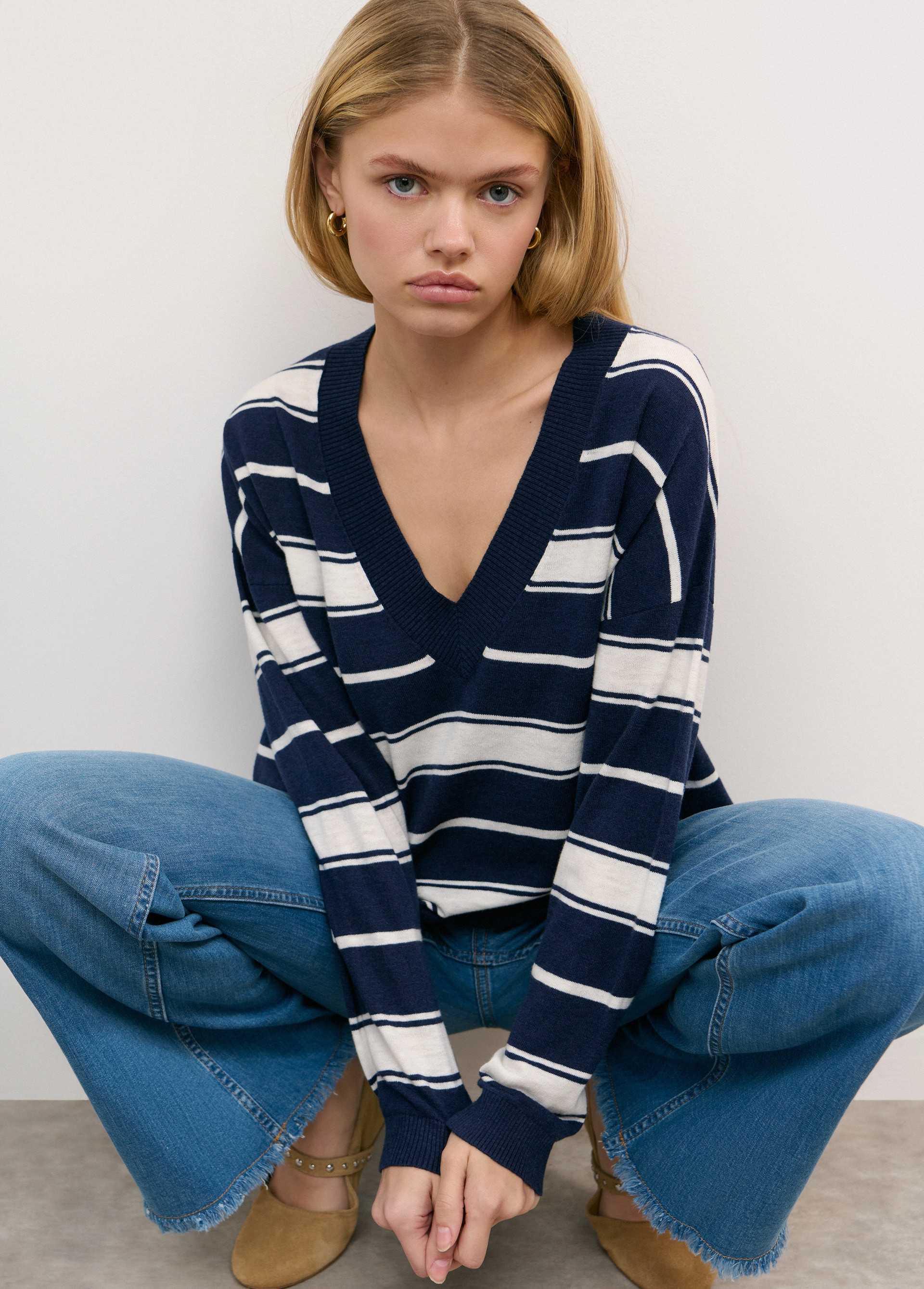 Striped v-neck sweater